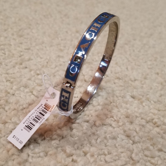 Coach Bangle Bracelet Pave Crystals Peacock Enamel 14k Gold Plate Silver NWT - Picture 12 of 14